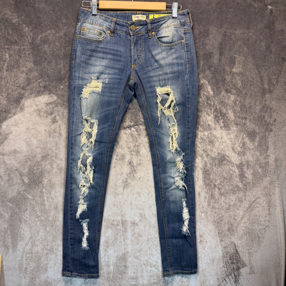 Indigo Rein Jeans Women's 5 Medium Wash Distressed Skinny Grunge Y2K Indie